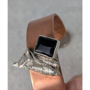 Copper Cuff bracelet Onyx Sterling embellishment OOAKFor 7"wrist NWT Rustic